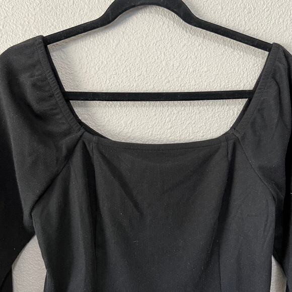 Treasure & Bond Fitted Black Stretch Square Neck Long Sleeve Womens Blouse Med - Picture 2 of 8